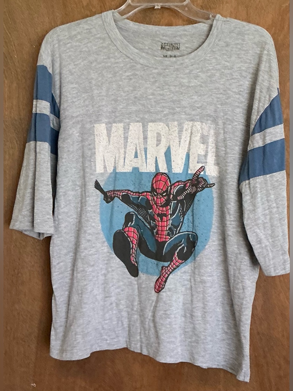 Vintage Style Marvel Spiderman Heather Gray 3/4 Sleeve L Jersey T-Shirt